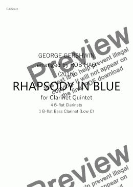 page one of Rhapsody in Blue for Clarinet Quintet