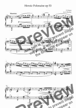 page one of F Chopin's Famous "Heroic" Polonaise Op 53- Simplified Version- Solo Piano