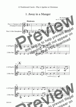 page one of 12 Traditional Carol Duets for B-flat Clarinet (or Trumpet or Cornet) and Alto Saxophone