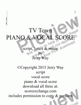 page one of TV Town (Piano & Vocal Score for Musical Comedy)