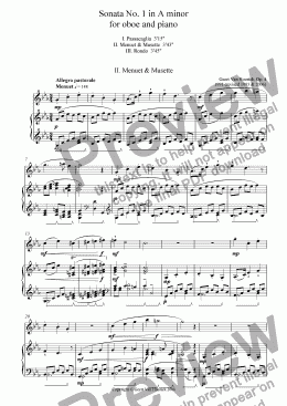 page one of Sonata No. 1  in A minor for oboe and piano, Op. 4 - II. Menuet & Musette