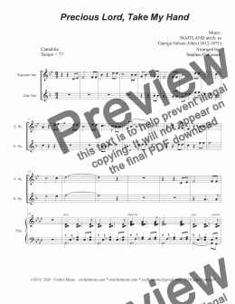 page one of Precious Lord, Take My Hand (Duet for Soprano and Alto Saxophone)