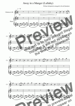 page one of Away in a Manger (Lullaby) for Clarinet and Piano