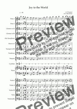 page one of HANDEL - Joy to the World  (arranged for training orchestra)