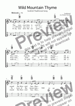 page one of Wild Mountain Thyme (Ukulele TAB)