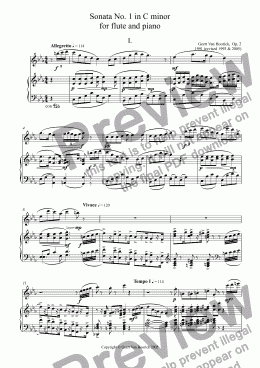 page one of Sonata No. 1 in C minor for flute and piano, Op. 2 - I. Allegretto