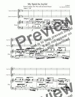 page one of My Spirit be Joyful for Two Soprano Saxophones and Piano