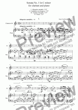 page one of Sonata No. 1 in C minor for clarinet and piano - I Allegretto cantabile