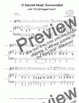 page one of O Sacred Head, Surrounded (with "The Old Rugged Cross") (Viola solo and Piano)