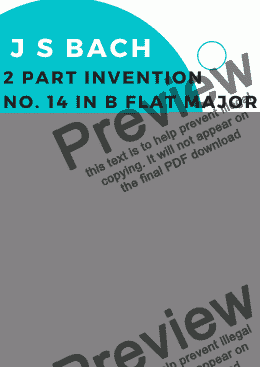 page one of Bach 2 Part Invention No. 14 in B flat major for 2 pianos, 4 hands (second piano part by Simon Peberdy)