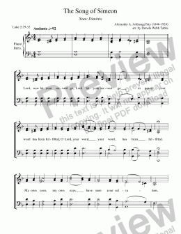 page one of The Song of Simeon - Nunc Dimittis [ARKHANGELSKI] Epiphany Anthem for SATB voices with optional piano accompaniment