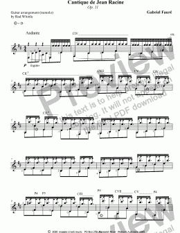 page one of Cantique de Jean Racine (for solo classical guitar -  tremolo) 7 pp