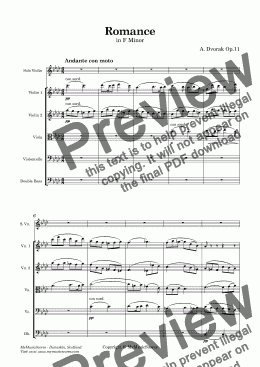 page one of Dvorak Romance Op. 11 Violin and String Orchestra 