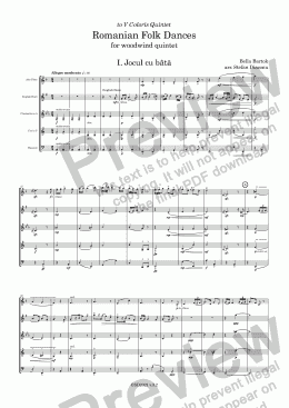 page one of Romanian Folk Dances - Wind Quintet version