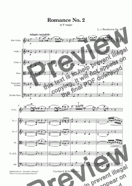 page one of Beethoven Romance No. 2 Op. 50 for Violin and String Orchestra