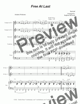 page one of Free At Last (Brass Quartet and Piano)