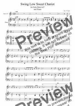 page one of Swing Low Sweet Chariot for Solo Horn in F and Piano