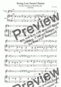 page one of Swing Low Sweet Chariot for Solo Trombone in Bb (treble clef) and Piano