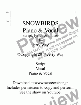 page one of Snowbirds (Piano & Vocal Score for Musical Comedy)