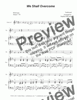 page one of We Shall Overcome (French Horn solo and Piano)