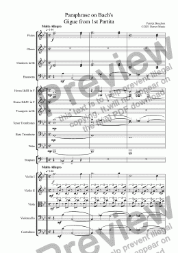 page one of Paraphrase of Bach's  Gigue from 1st keyboard Partita