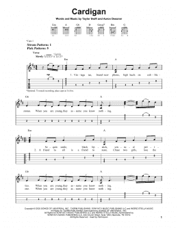 page one of cardigan (Easy Guitar Tab)