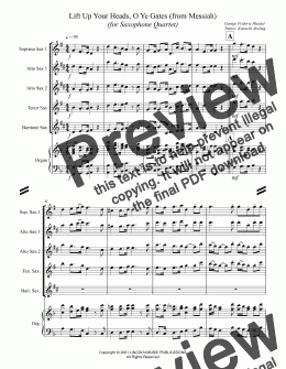 page one of Lift Up Your Heads, O Ye Gates (from Messiah) (for Saxophone Quartet)