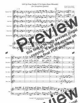 page one of Lift Up Your Heads, O Ye Gates (from Messiah) (for Saxophone Quintet)