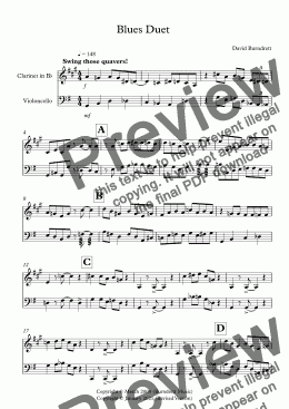 page one of Blues Duet for Clarinet and Cello Duet