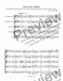 page one of Leave Her, Johnny [sea shanty] (brass quintet)