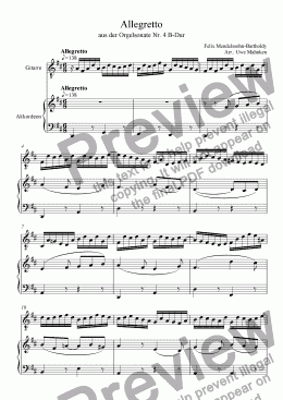 page one of Allegretto from organ sonata no. 4 (Guitar & Accordion)