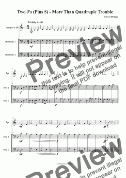 page one of Two J's (Plus S) - More Than Quadruple Trouble - Brass Trio - Score