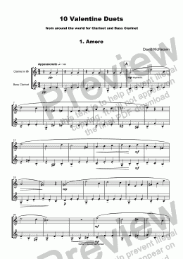 page one of 10 Valentine Duets for Clarinet and Bass Clarinet