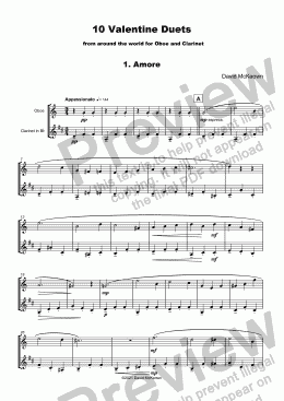 page one of 10 Valentine Duets for Oboe and Clarinet