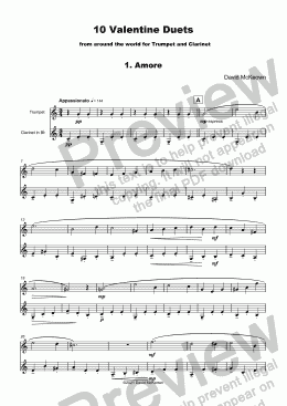 page one of 10 Valentine Duets for Trumpet and Clarinet