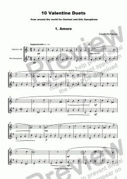 page one of 10 Valentine Duets for Clarinet and Alto Saxophone