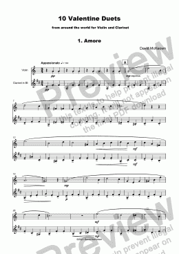 page one of 10 Valentine Duets for Violin and Clarinet