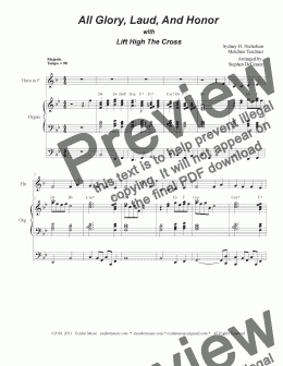 page one of All Glory, Laud, And Honor (with "Lift High The Cross" - (French Horn solo and Organ)