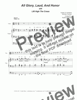 page one of All Glory, Laud, And Honor (with "Lift High The Cross" - (Viola solo and Organ)