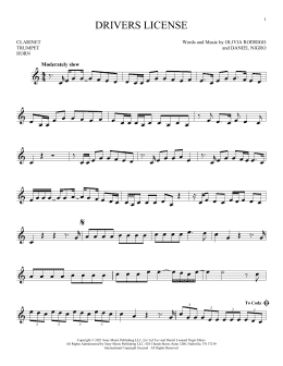 page one of drivers license (Instrumental Solo – Treble Clef Low Range)