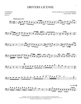 page one of drivers license (Instrumental Solo – Bass Clef)