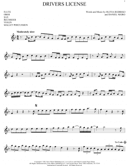 page one of drivers license (Instrumental Solo – Treble Clef High Range)
