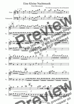 page one of Eine Kleine Nachtmusik (1st movement) for Flute and Cello Duet