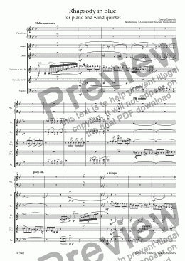 page one of Rhapsody in Blue for Piano and Wind Quintet (are. Joachim Linckelmann)