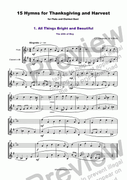 page one of 15 Thanksgiving Hymns for Flute and Clarinet Duet