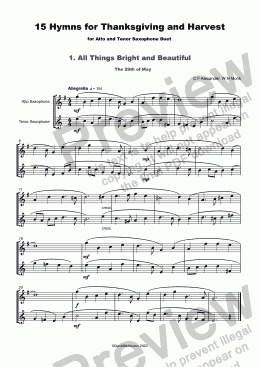 page one of 15 Thanksgiving Hymns for Alto and Tenor Saxophone Duet