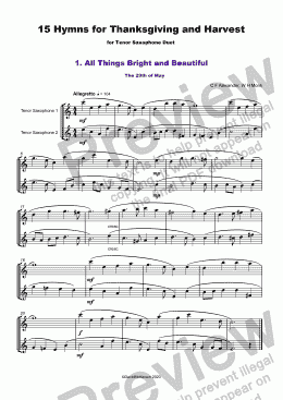 page one of 15 Thanksgiving Hymns for Tenor Saxophone Duet