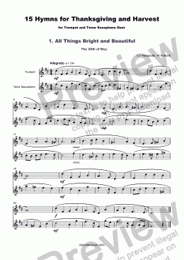 page one of 15 Thanksgiving Hymns for Trumpet and Tenor Saxophone Duet