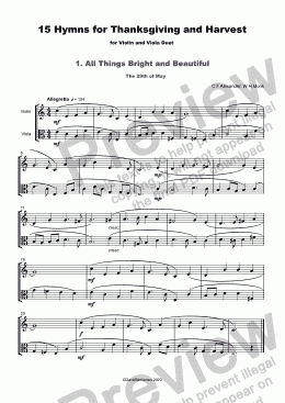 page one of 15 Thanksgiving Hymns for Violin and Viola Duet