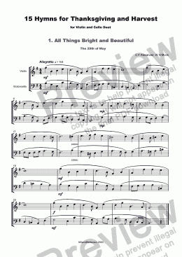 page one of 15 Thanksgiving Hymns for Violin and Cello Duet